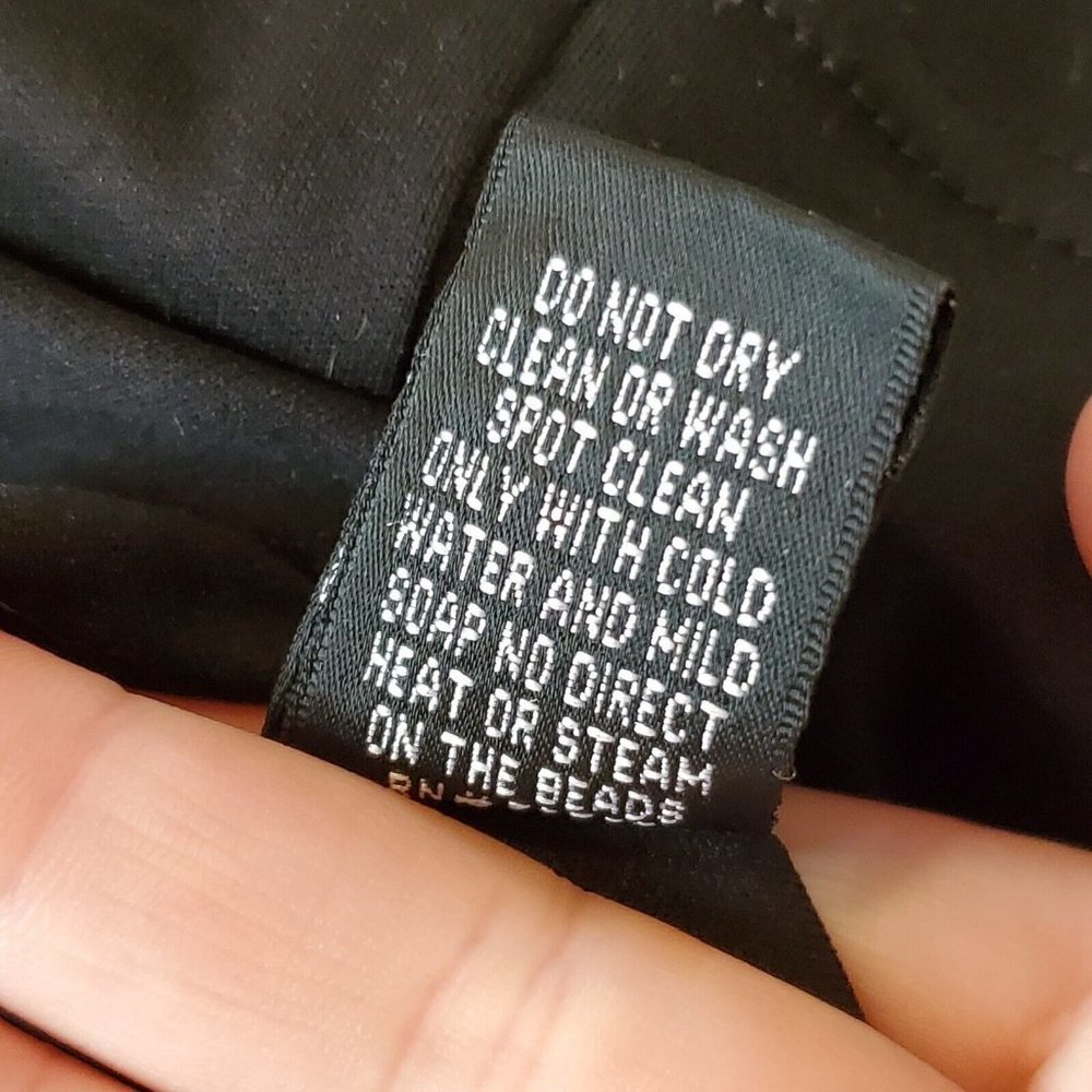 Y2K Black Satin One Shoulder Cocktail Dress Ruched Beaded LBD Sz 4‎ Knee Length - Picture 12 of 12